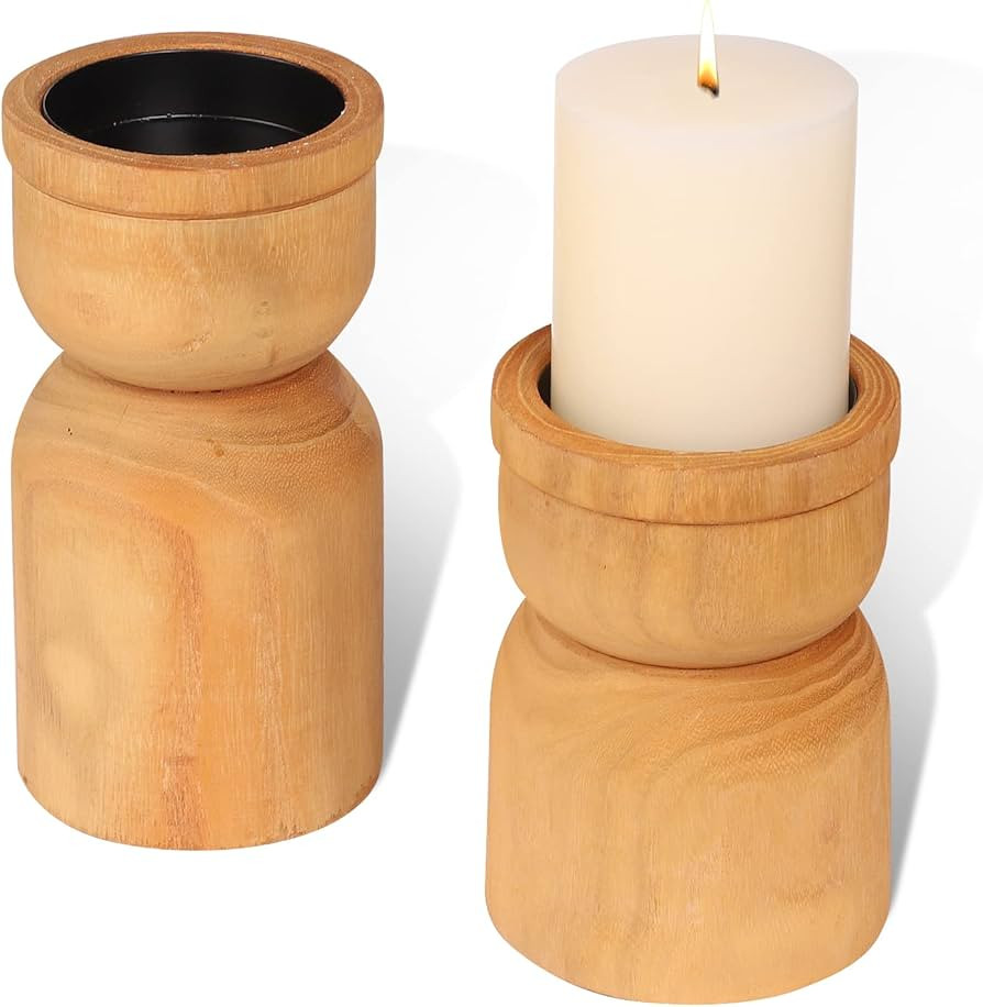 Uziass Wood Candle Holders for Pillar Candles, Pack 2 Farmhouse Wooden Pillar Candle Holder Rusti... | Amazon (US)