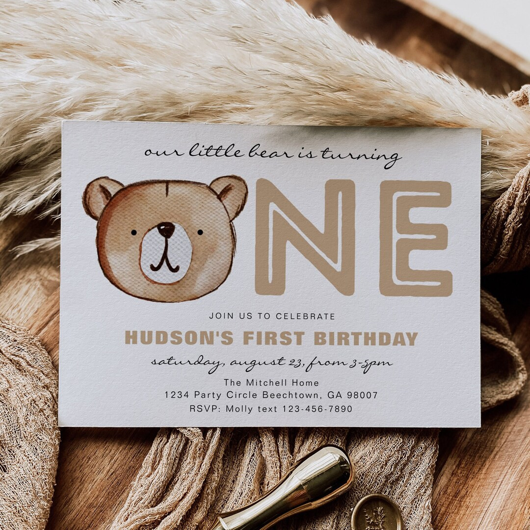 Bearly One Birthday Invitation, Digital Bear Birthday Invitation, Bear First Birthday Party Invit... | Etsy (US)