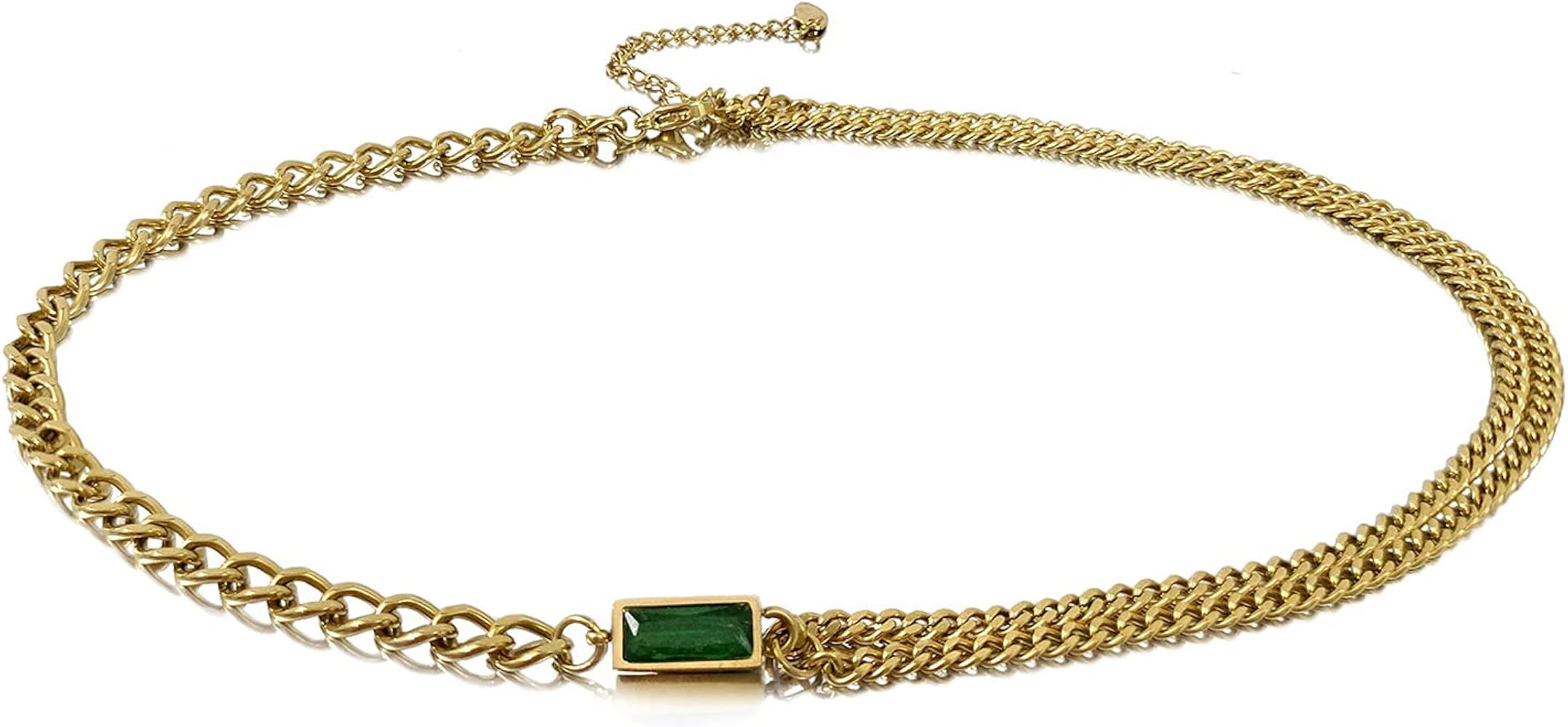 18K Gold Plated Emerald Choker Necklaces Chain Necklace Gold Necklaces for Women | Amazon (US)