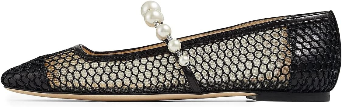 XYD Women Fashion Bead Strap Ballet Flats Square Toe Mary Jane Slip On Sandals Comfortable Walkin... | Amazon (US)