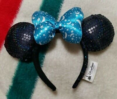 Rare Disney Parks Blue/Black Minnie Mouse Sequin Moon Stars Bow Ear Headband | eBay US