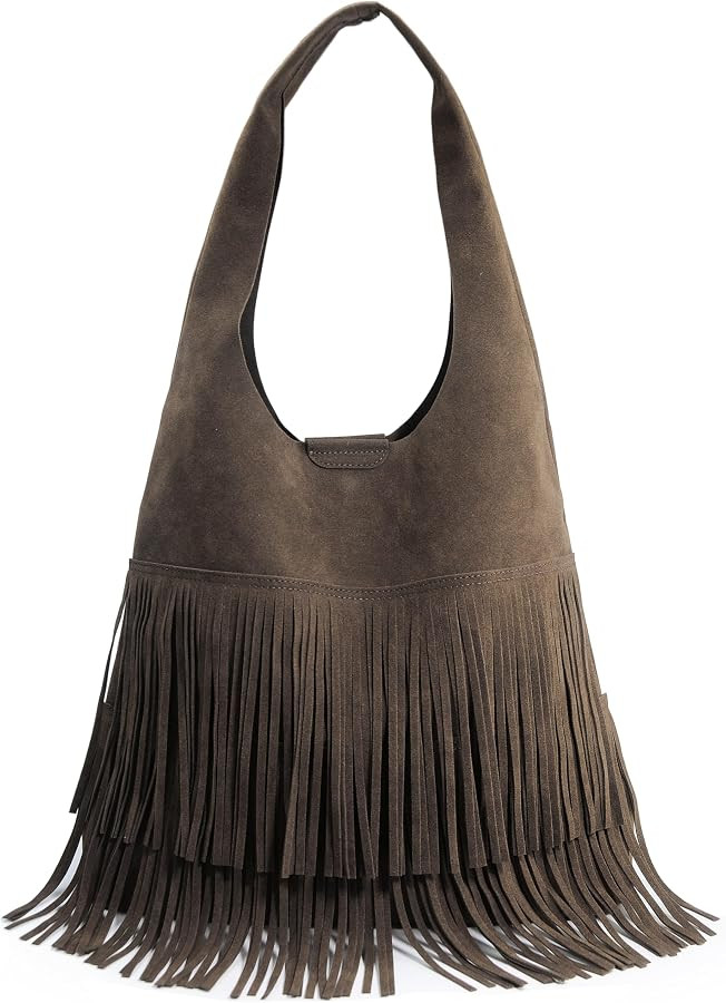 Tassel Faux Suede Hobo Bag for Women Fringe Shoulder Handbag | Amazon (US)