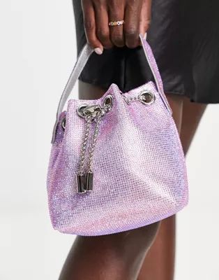 True Decadence mesh mini grab bag in rose iridescent with rhinestone handle | ASOS (Global)