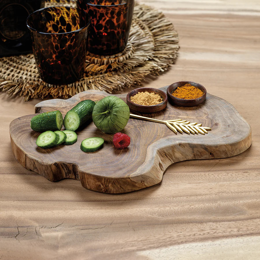 Bali Teak Root Serving Board with Condiment Bowls | Burke Decor