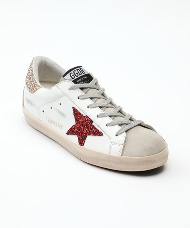 Golden Goose White & Red Glitter-Heel Super-Star Leather Sneaker - Women | Zulily