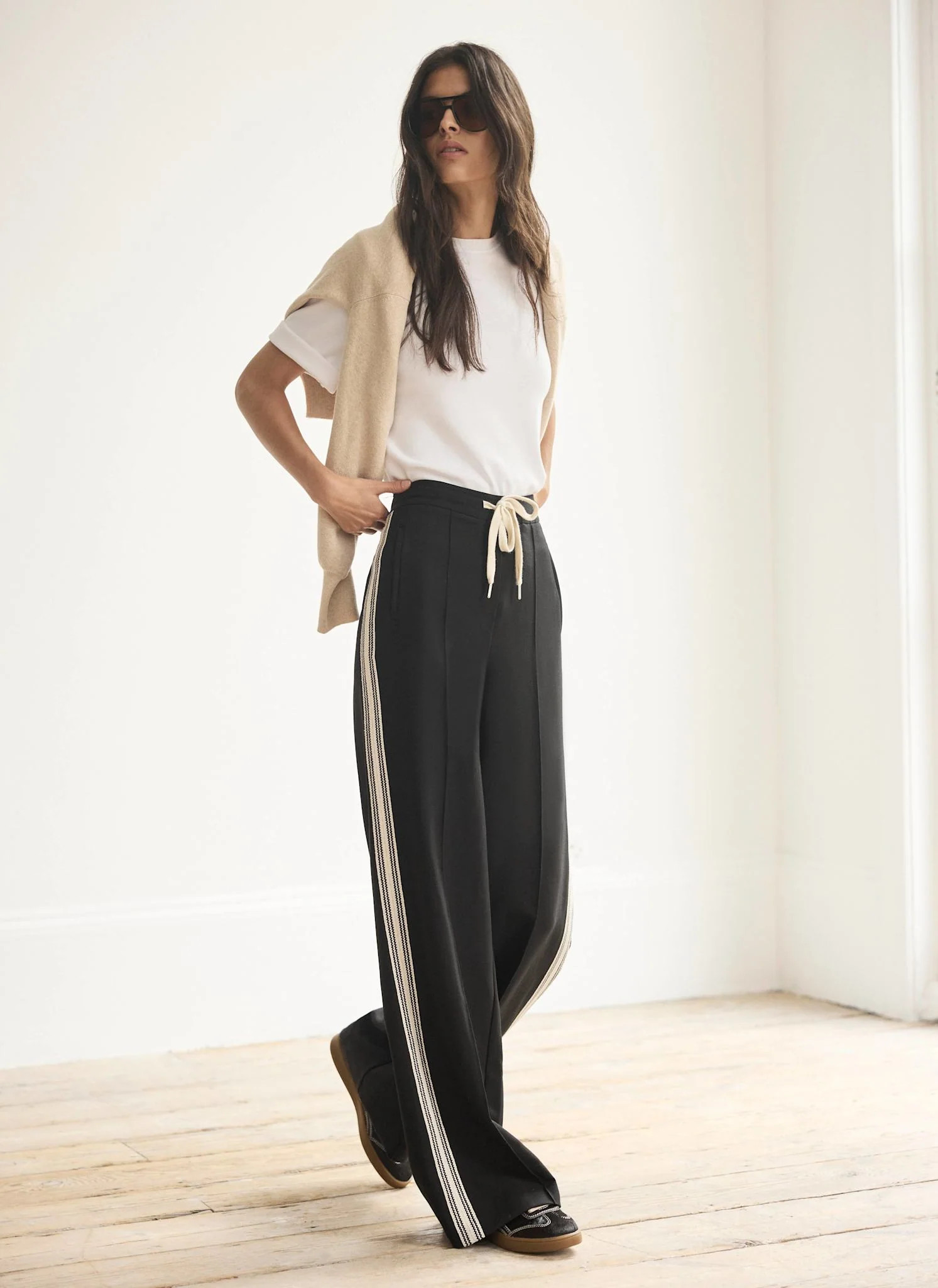 Black Crochet Side Stripe Wide Leg Trousers | Mint Velvet