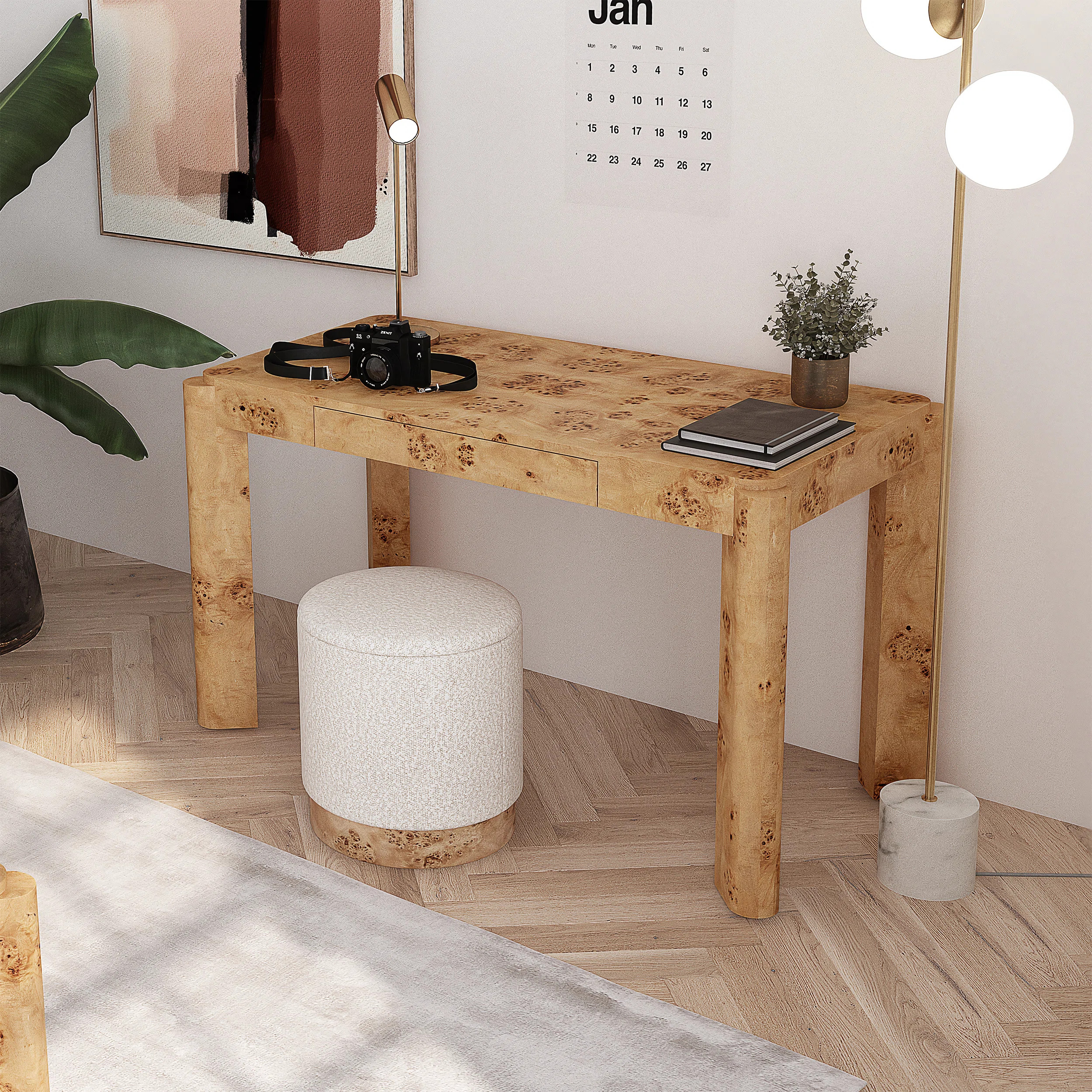 Maple Burl Vanity Desk with Hidden Drawer 49 Inch Console Table for Home Office or Makeup Storage | Wayfair North America