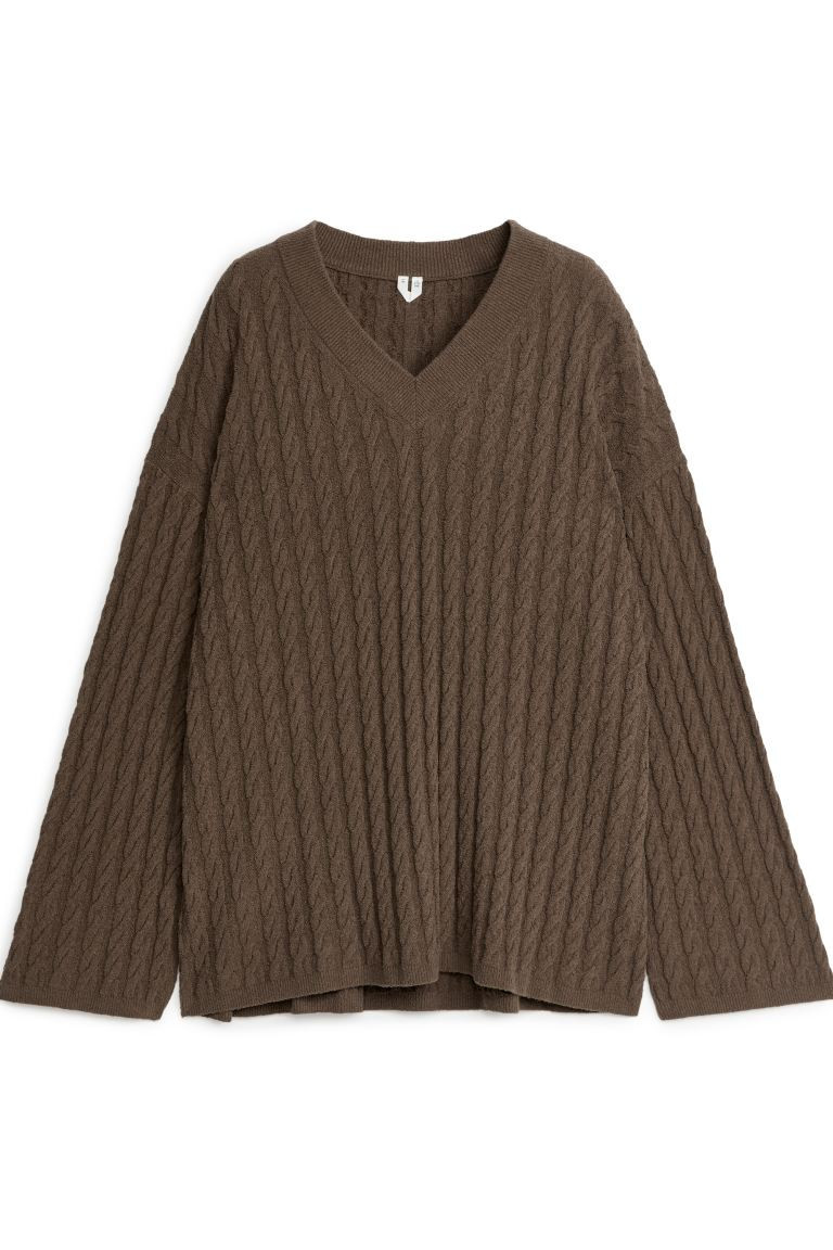 Bouclé Cable-Knit Jumper - Brown - Ladies | H&M GB | H&M (UK, MY, IN, SG, PH, TW, HK)