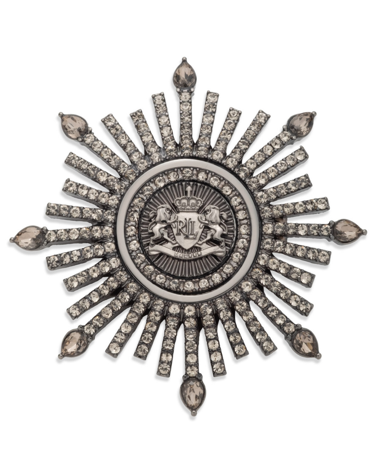 Lauren Ralph Lauren Two-Tone Crystal Crest Burst Pin - Dark Gray | Macy's