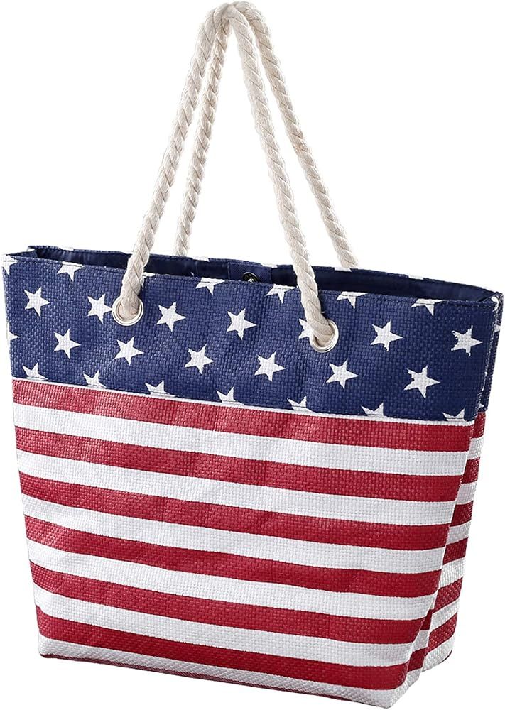 Patriotic Tote Bag-3608- American Flag 13.5”x13.5” Riffia Weave | Amazon (US)