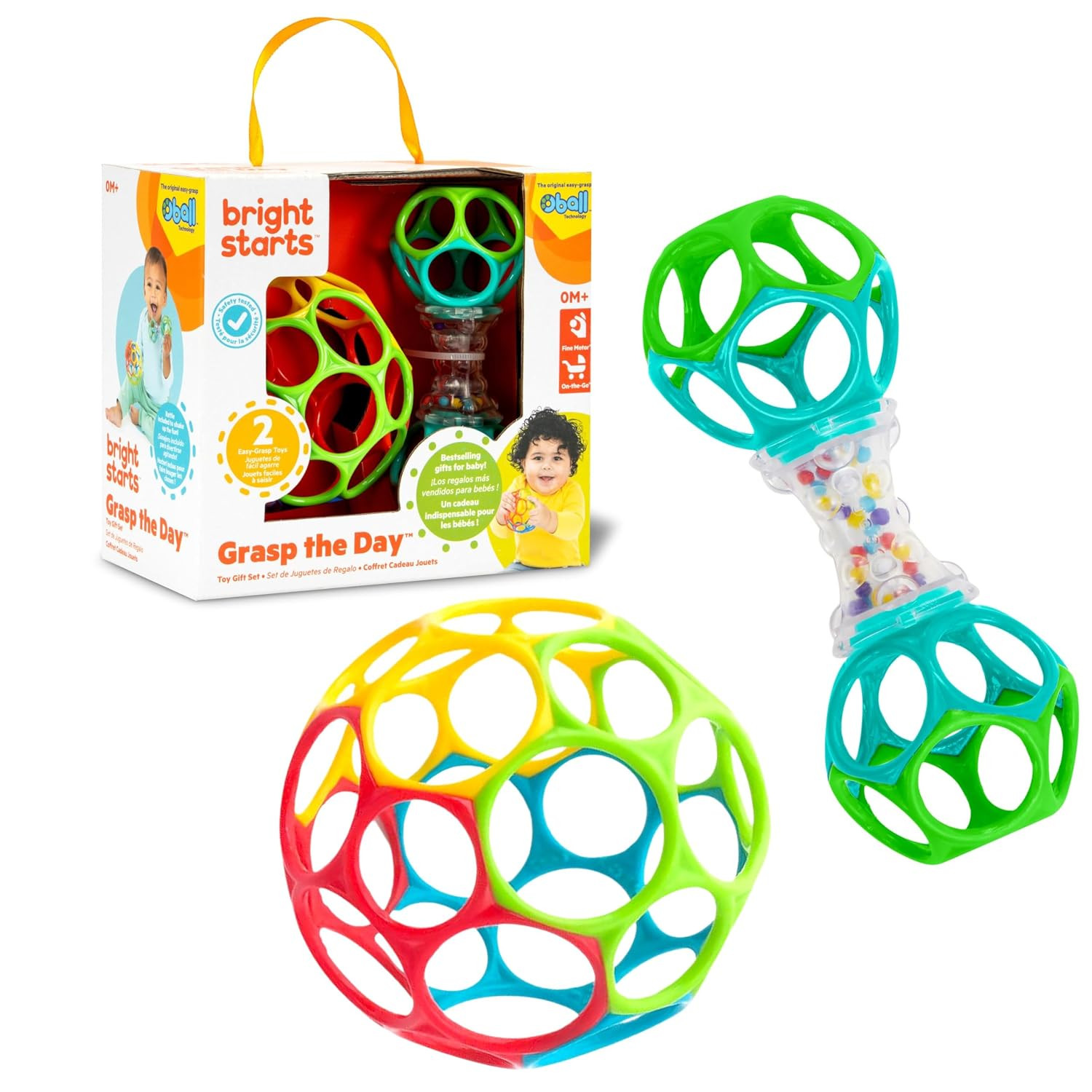 Bright Starts Easy-Grasp Oball Bundle Gift Set - Grasp The Day, Ball and Rattle Toys 2-Pack, BPA Free, Unisex, Newborn+ | Amazon (US)