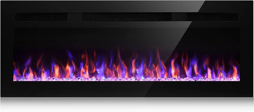 LITSDFM 50 Inch Electric Fireplace, Recessed and Wall Mounted Fireplace, Fireplace Heater and Lin... | Amazon (US)