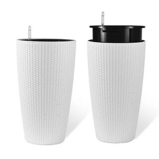 22 in. H White Plastic Round Planter, Flower Pot with Automatic Watering System for Porch, Patio,... | The Home Depot