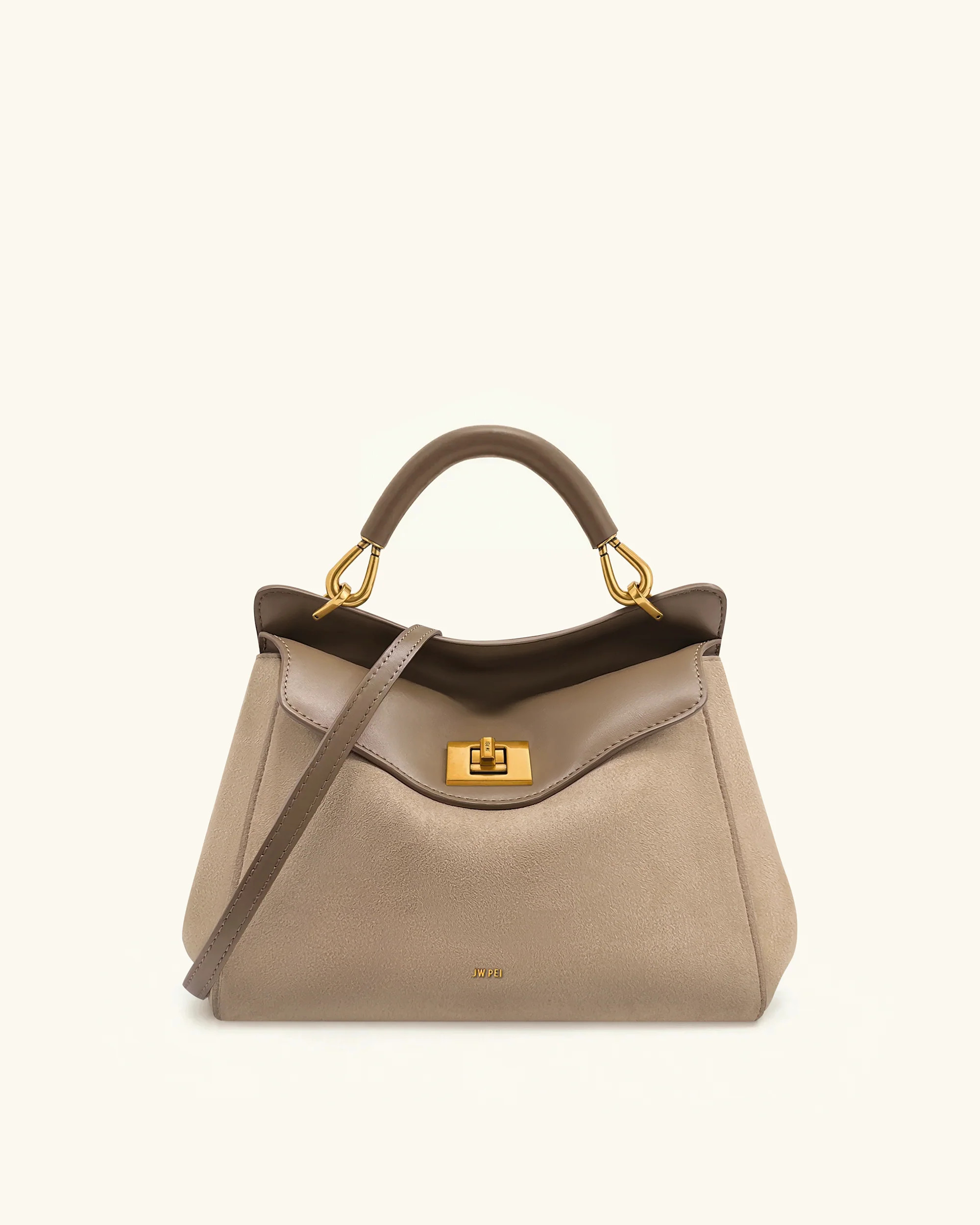 Lucia Classic Faux Suede Top Handle Bag - Taupe | JW PEI US