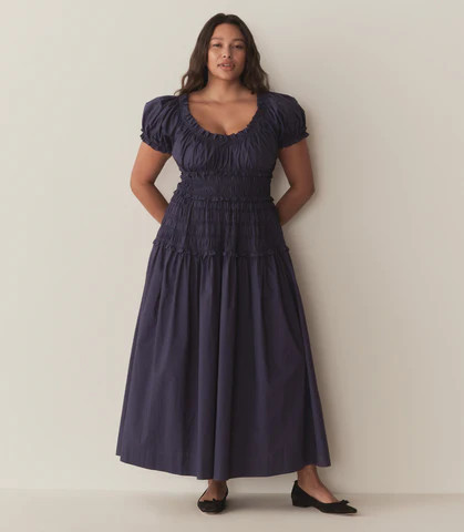 D�?EN Leanne Dress -- Adriatic - Size - L Cotton Fitted Prairie Vintage-inspired Effortless | DOEN