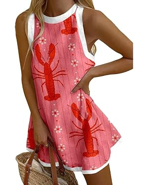 Women Lobster Dress Fish Print Summer Crewneck A Line Tank Mini Dress Cute Graphic Sundress for B... | Amazon (US)
