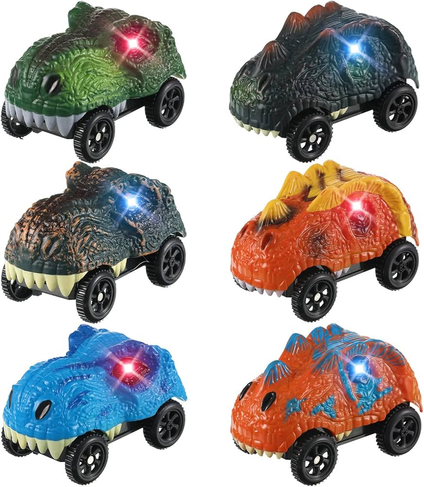 6 Packs Dinosaur Track Car Race Track Replacement LED Light up Battery Powered Dinosaur Race Car ... | Amazon (US)