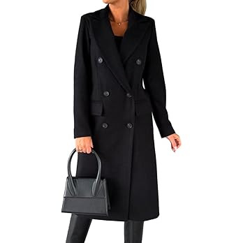 IDEALSANXUN Womens Long Wool Coat Double Breasted Trench Coat Fall Winter Clothes | Amazon (US)