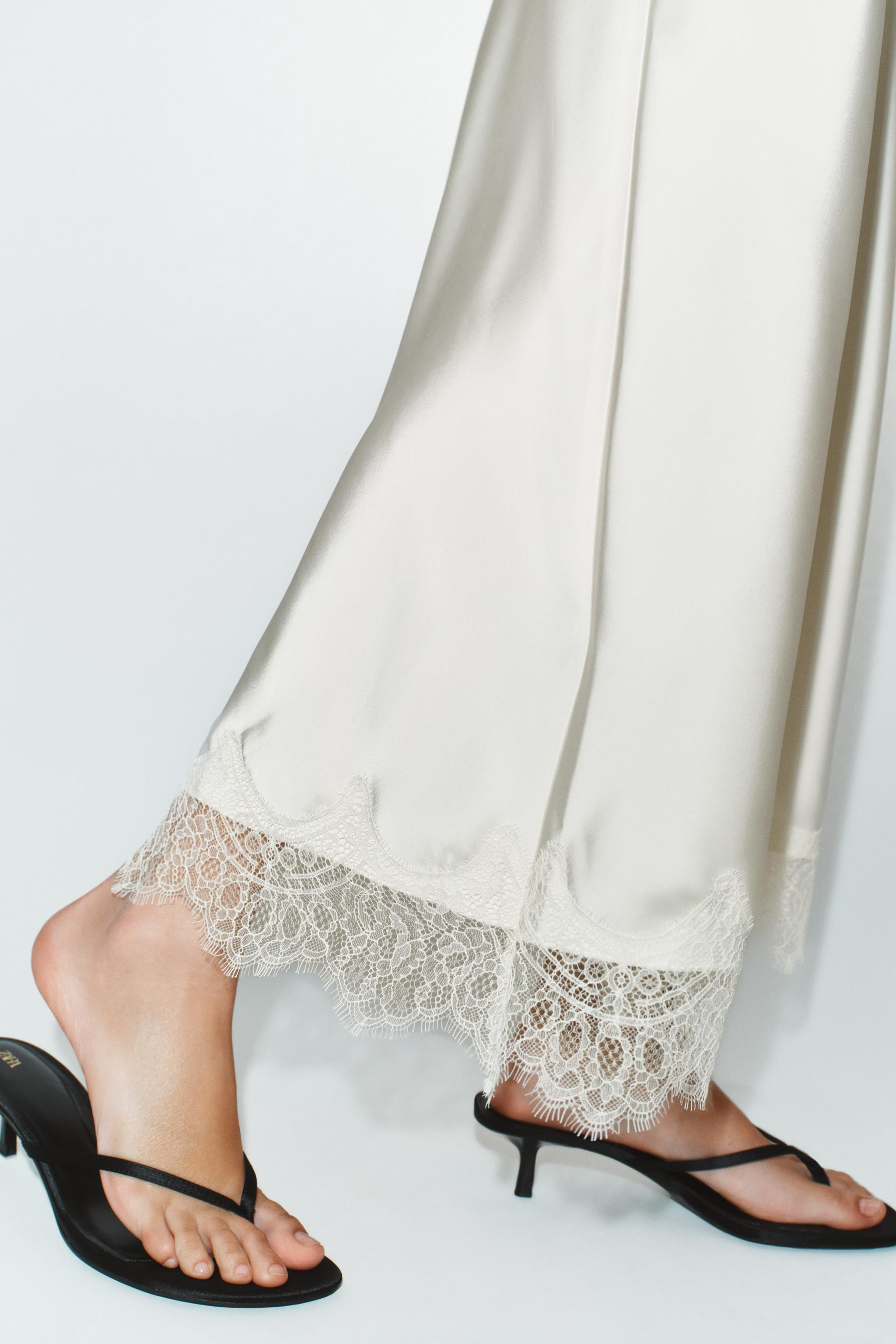 SATIN EFFECT LACE MIDI SKIRT | Zara Canada