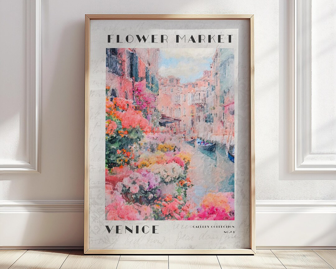 Aesthetic Venice Flower Market Poster, Italy City Travel Print, Retro Wall Decor, Pastel Farmhous... | Etsy (US)