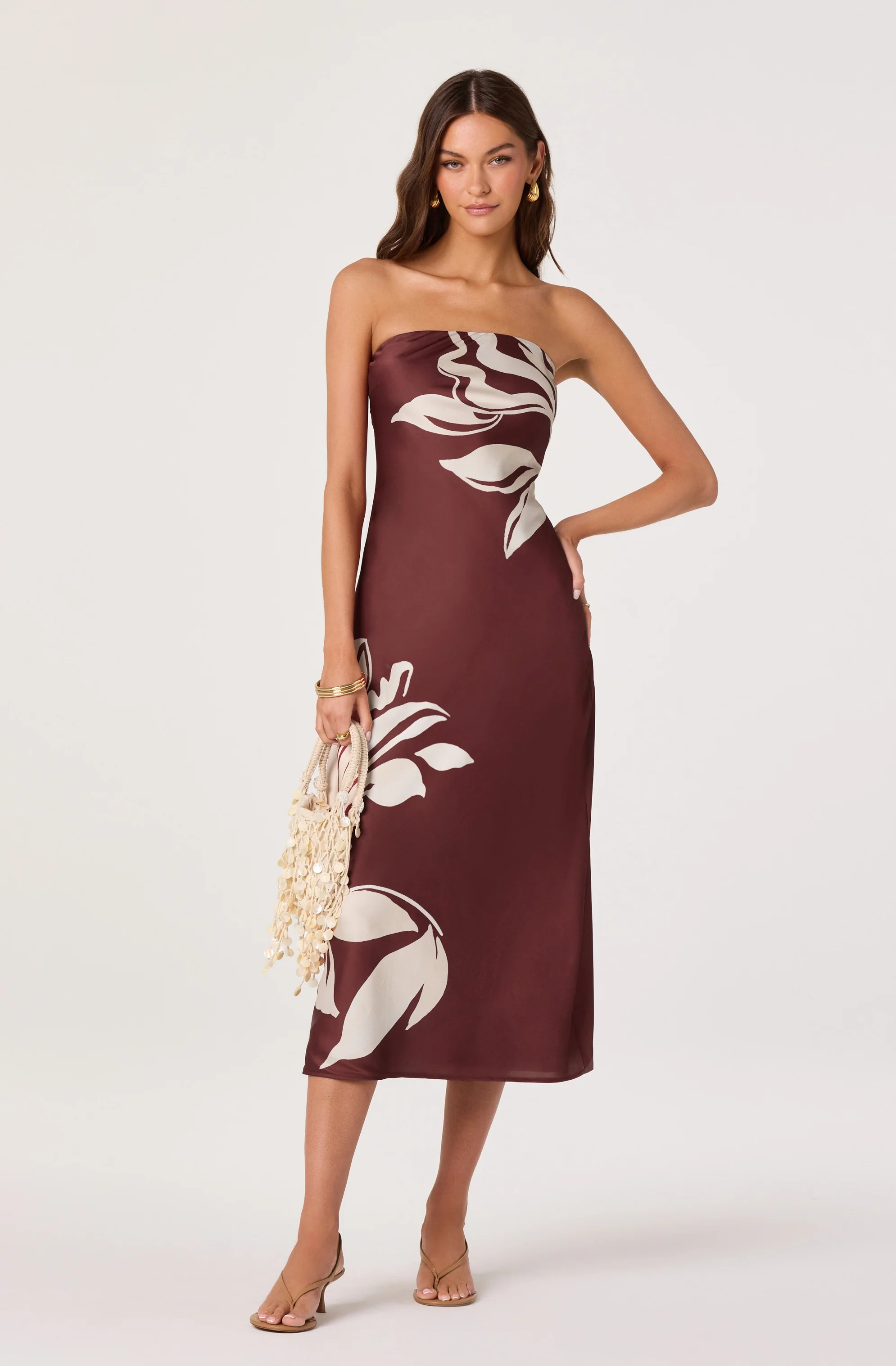 Annabeth Floral Satin Strapless Maxi Dress - Brown floral / XS | ASTR The Label (US)