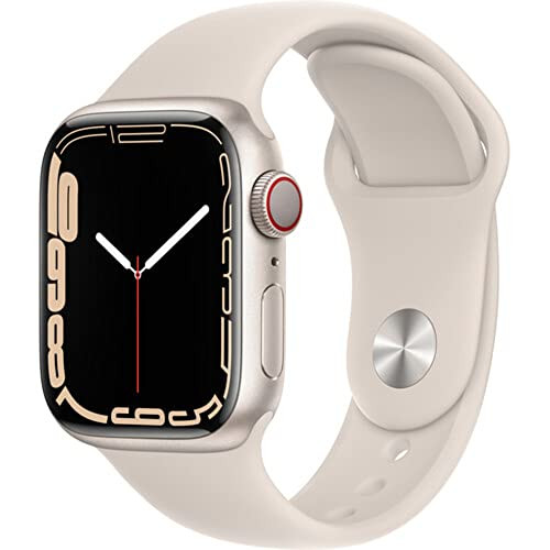Apple Watch Series 7 (GPS + Cellular, 41mm) Starlight Aluminum Case with Starlight Sport Band, Regular (Renewed) | Amazon (US)