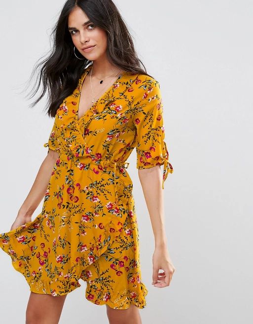 Influence Floral Wrap Dress With Tie Sleeve And Ruffle | ASOS US