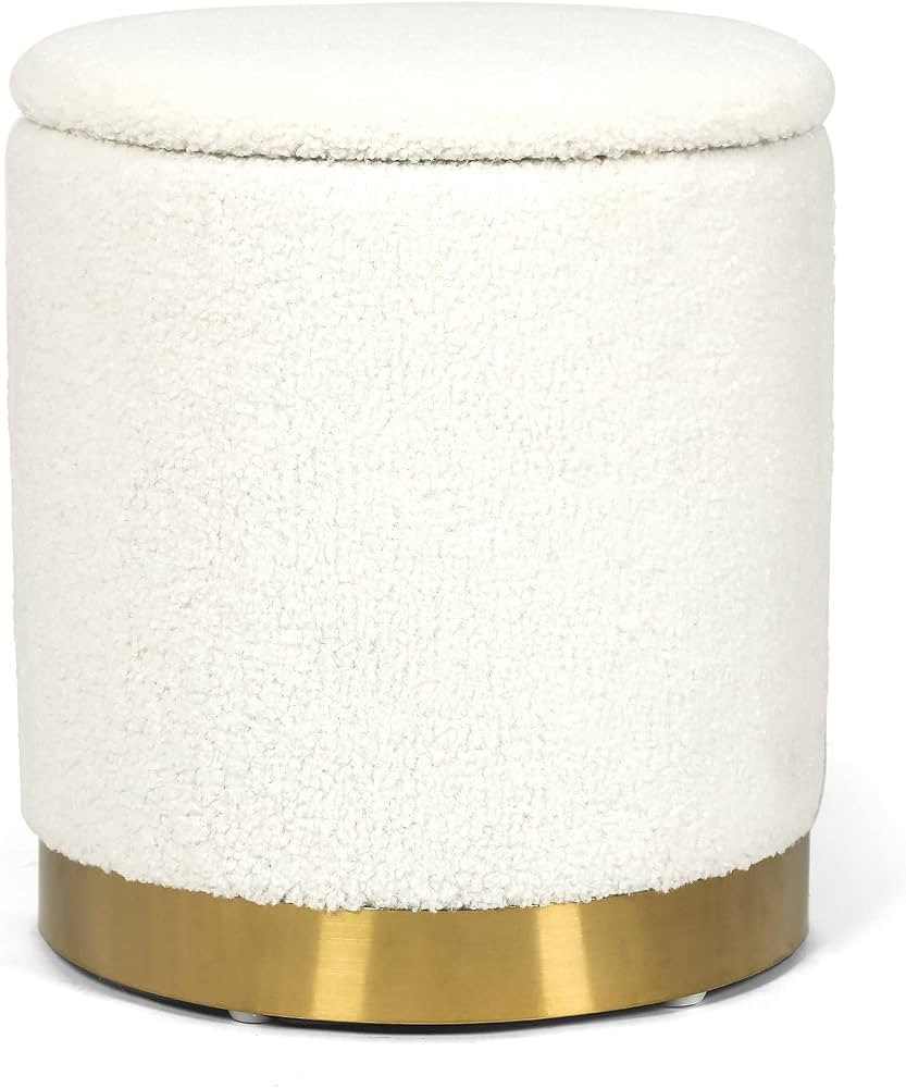 Joveco Round Storage Ottoman with Removable Lid, Upholstered Padded Vanity Stool Footrest with Go... | Amazon (US)