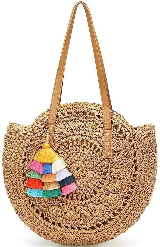 Molodo Straw Bag Round Summer Straw Large Woven Beach Bag Purse For Women Vocation Tote Handbags ... | Amazon (US)