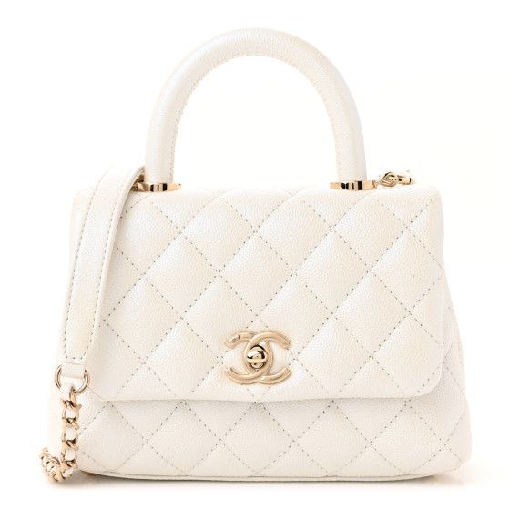 Iridescent Caviar Quilted Extra Mini Coco Handle Flap White | FASHIONPHILE (US)