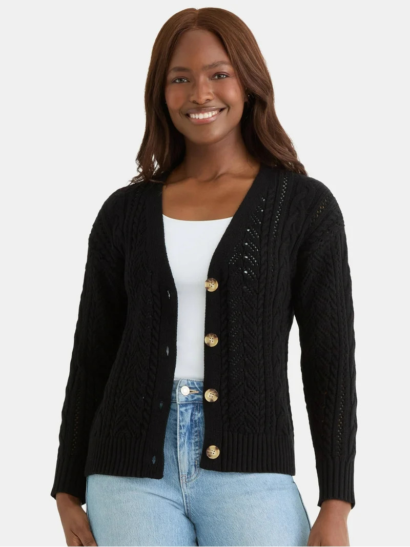 Time and Tru Women's Long Sleeve Boyfriend Cardigan, Lightweight, Sizes XS-XXXL | Walmart (US)