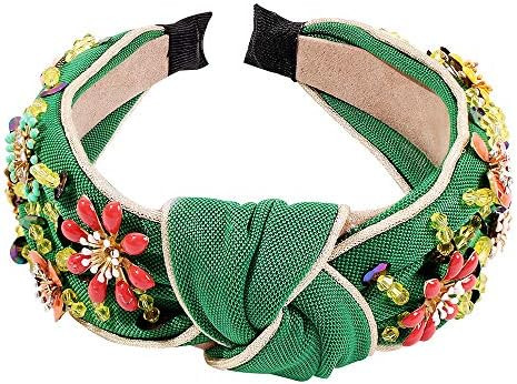 QTMY Rhinestone Crystal Wide Headbands Knot Turban Fashion Vintage Hairband Elastic Hair Hoops Ha... | Amazon (US)