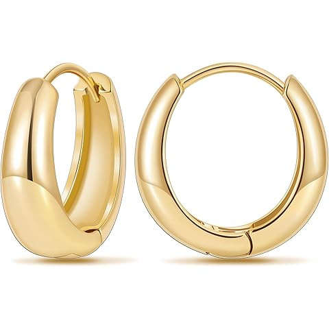 micuco Chunky Gold Hoop Earrings for Women - 18K Real Gold Plated Lightweight Hollow Hypoallergen... | Amazon (US)