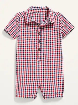 Short-Sleeve Plaid Poplin One-Piece for Baby | Old Navy (US)