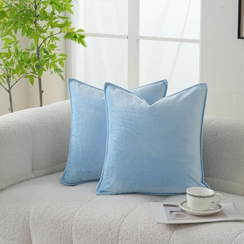 JIAHANNHA Velvet Light Blue Throw Pillow Covers 22x22 Inches Pack of 2 Soft Decorative Square Cus... | Amazon (US)