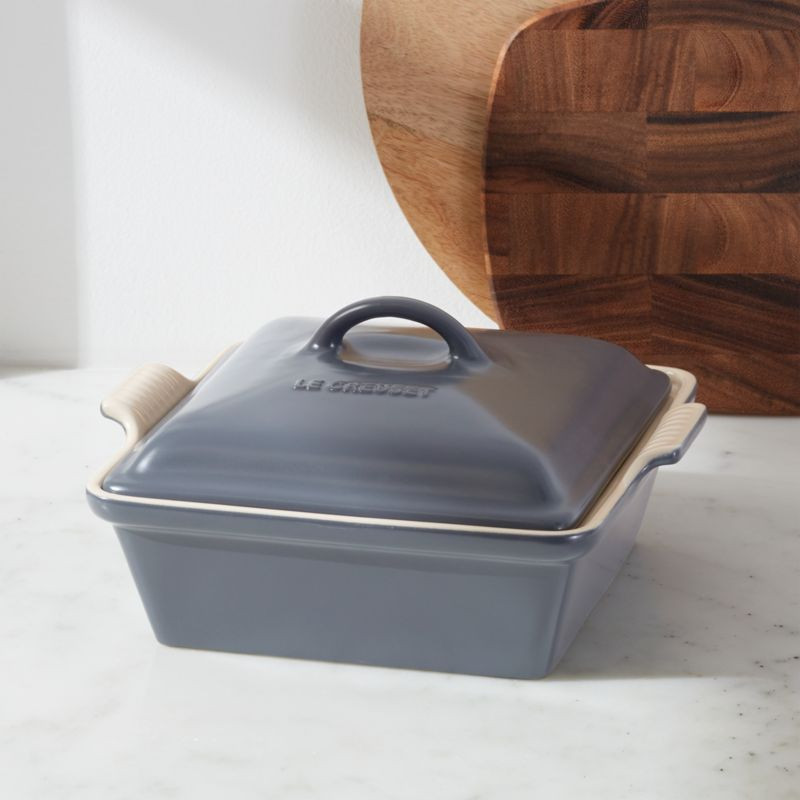 Le Creuset Heritage Covered Square Graphite Grey Baking Dish + Reviews | Crate and Barrel | Crate & Barrel