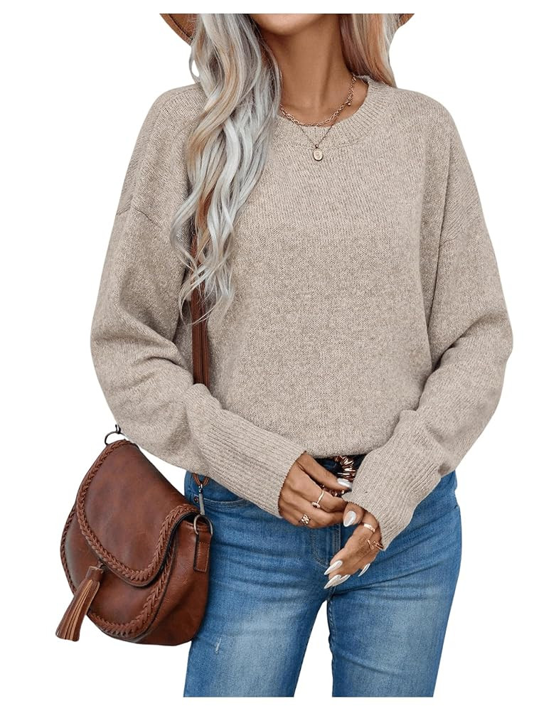 SOLY HUX Sweaters for Women Drop Shoulder Long Sleeve Crew Neck Solid Pullover Tops | Amazon (US)