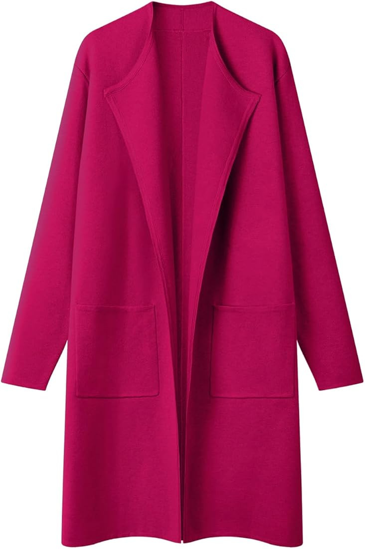 MEROKEETY Women's Open Front Coatigan Sweater Long Sleeve Casual Knit Lapel Cardigan Coat with Po... | Amazon (US)