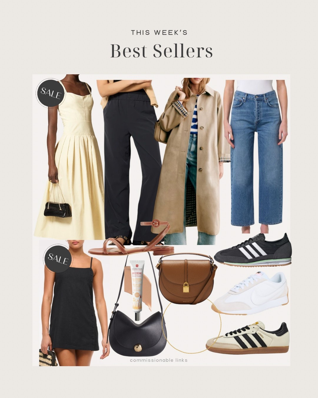 This week’s bestsellers!
Varley trousers (TTS)
Midi dress
Linen mini dress
Wide leg jeans (TTS)
Adidas sneakers
Crossbody bag
Ankle wrap sandals
Madewell shoulder bag
Nike sneakers
Gold chain necklace from Dorsey 
Bb cream - my forever favorite 
Sézane trench coat - size down!

#LTKSeasonal