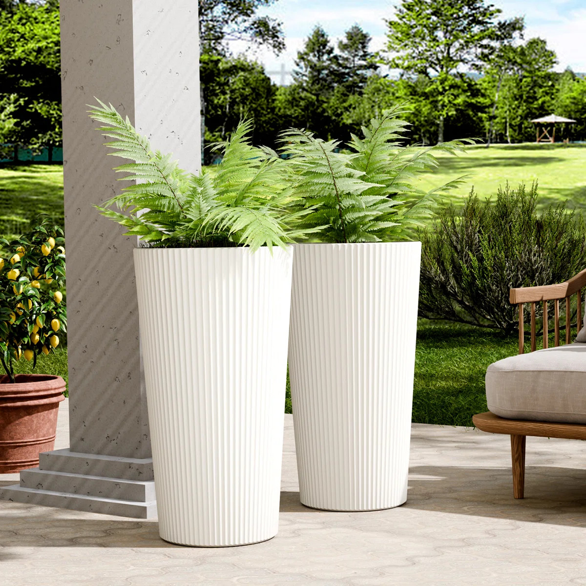 2 Pcs 23.6 Inch Tall Decorative Planter Pots For Outdoor Indoor Garden Patio Front Porch | Wayfair North America