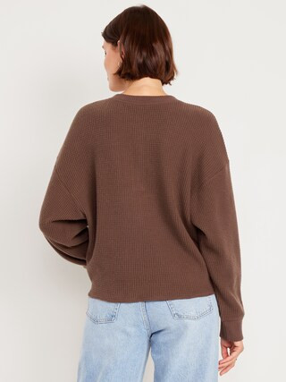 Oversized Cozy Waffle Henley Top | Old Navy (US)