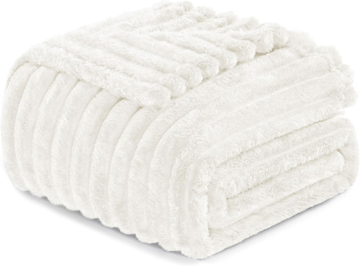 Exclusivo Mezcla Fleece Throw Blanket for Couch, Super Soft 3D Striped Jacquard Bed Blanket, Ligh... | Amazon (US)