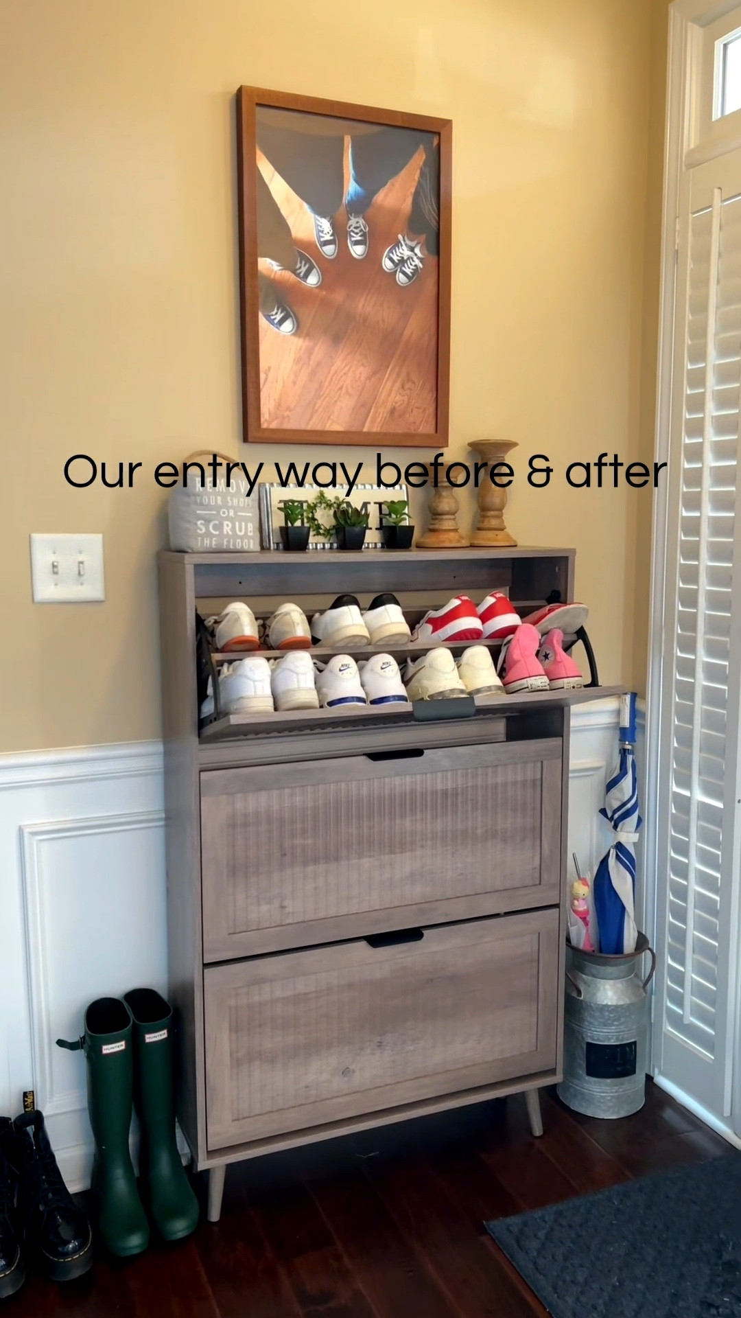 Overbuying → decluttering → repeat… our toxic cycle 🙃
So we’re finally breaking it, starting with all the shoes we never wear.

If you haven’t worn them… you’re not going to. Donate them and move on 👋

I’ve been searching for a stylish, budget-friendly shoe storage solution since 2023, and I finally pulled the trigger on this one—and I’m so happy I did.

✔️ Holds up to 18 pairs
✔️ Looks clean and elevated
✔️ Perfect for keeping everything out of sight

It took two people about 2.5 hours to put together (plus one orange cat supervisor 🐈🫠), but totally worth it.

Happy with it! ☺️👠👞🥾👡👟🩴🥿
