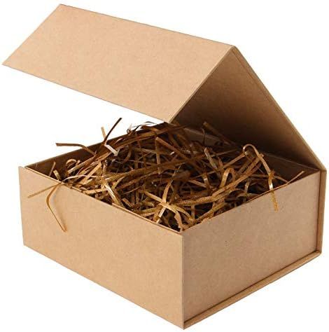Foldable Box Medium brown gift box Kraft 11x7.8x3.5 Gift Box with Lid Groomsman Bridesmaid Gift B... | Amazon (US)