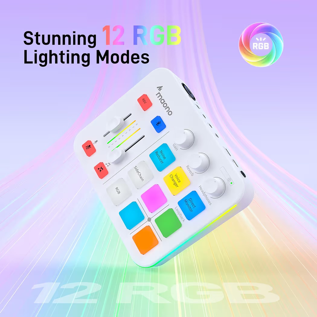 MAONO Gaming Audio Mixer, Audio Interface with Pro-preamp, RGB, Bluetooth, 48V Phantom Power for ... | Amazon (US)