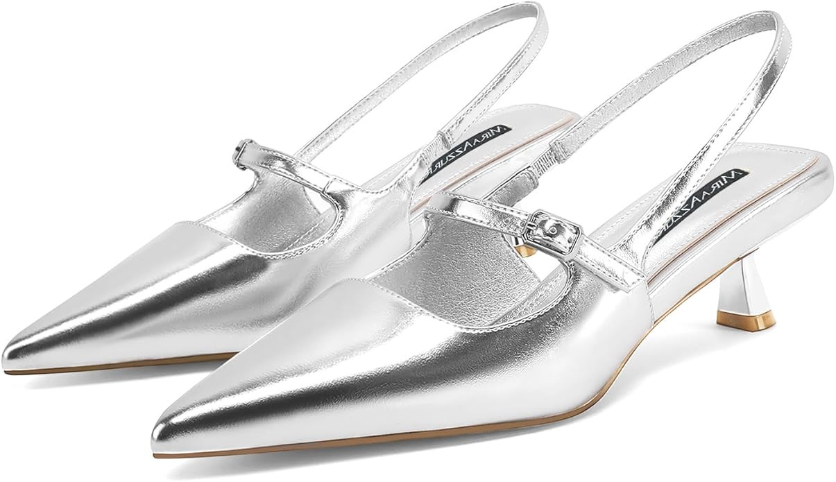 MIRAAZZURRA Slingback Kitten Heels Pumps Pointed Toe Low Heel Slip On Dress Shoes with Buckle Str... | Amazon (US)