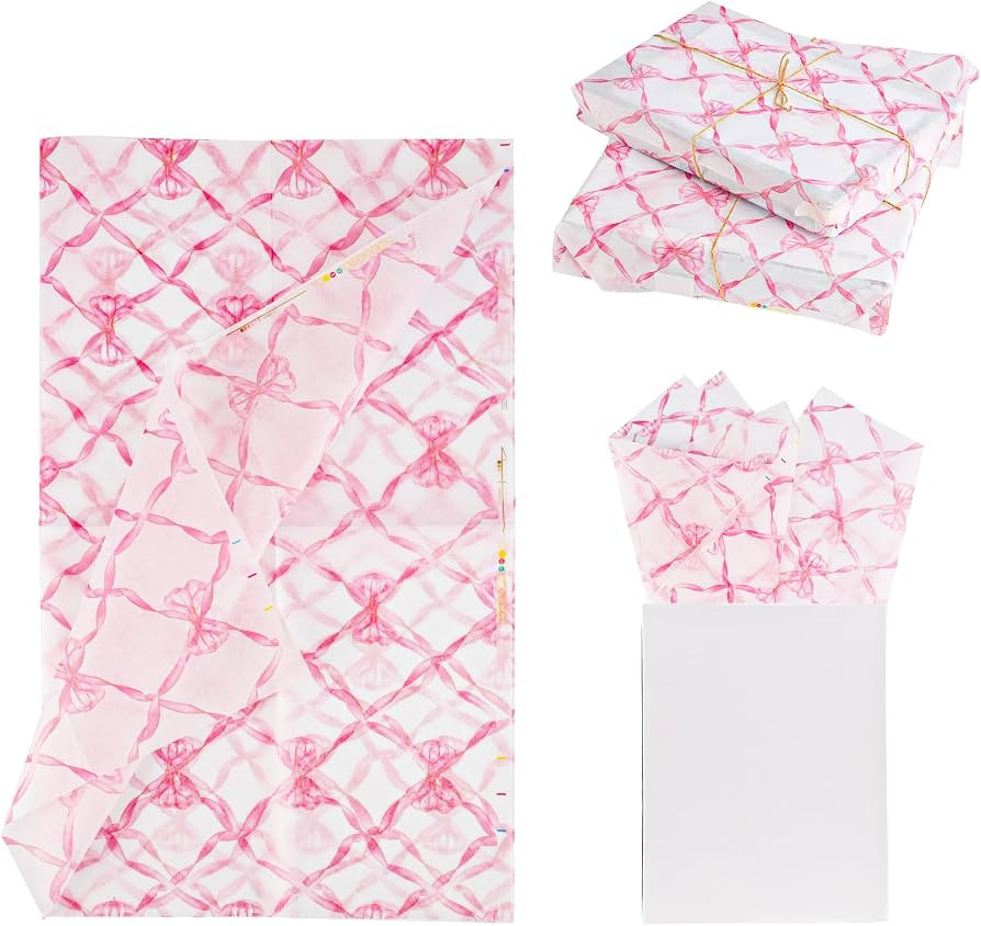 XIHIRCD 30pcs Pink Net Bow Tie Print Tissue Paper, 14x20 Inch Packaging Tissue Paper Gift Wrap Pa... | Amazon (US)