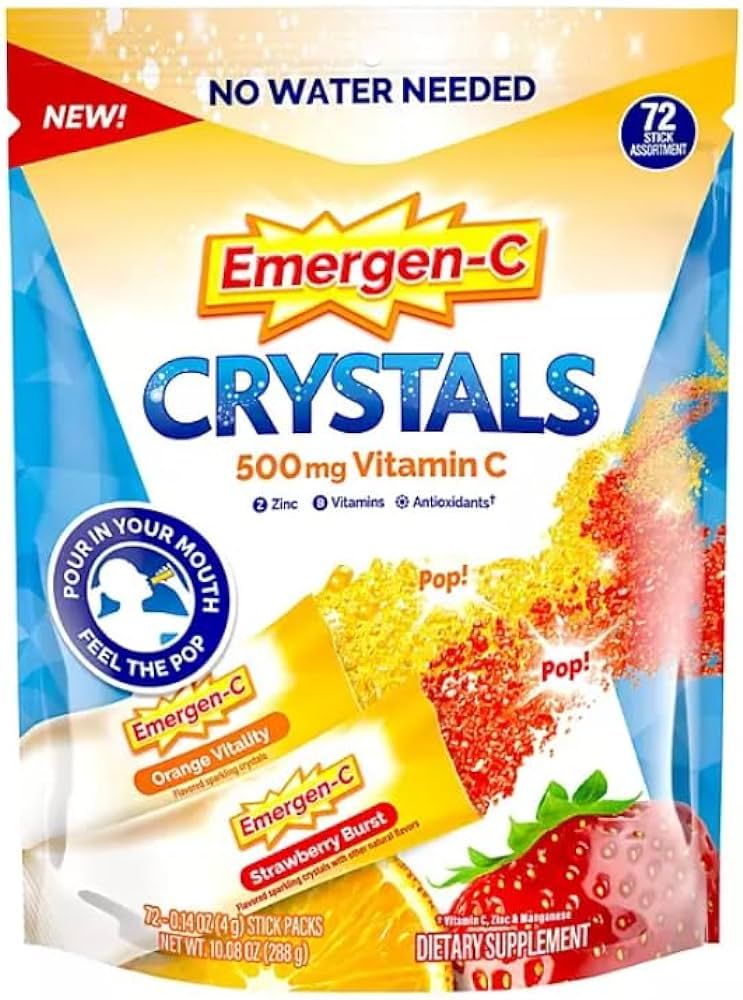Emergen-C Crystals On-The-Go 500 mg Vitamin C Immune Support, Orange & Strawberry (72 ct.) | Amazon (US)