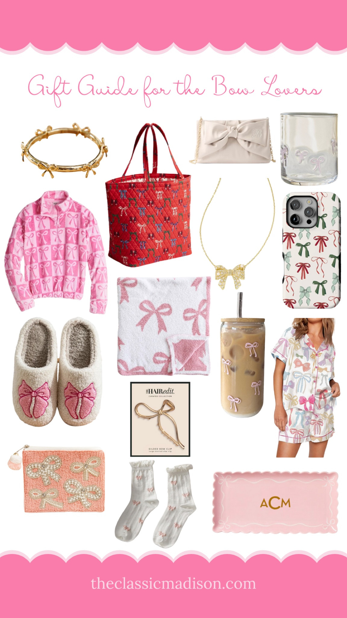 Calling all bow lovers! This holiday gift guide is packed with girly and elegant finds perfect for anyone who adores bows. From cozy bow-detailed slippers to chic accessories and stylish pajamas, this list is perfect for treating someone special—or yourself! Shop my favorite bow-inspired picks now on my LTK. #GiftGuide #LTKHoliday #BowLoverStyle

#LTKSeasonal #LTKGiftGuide #LTKHoliday