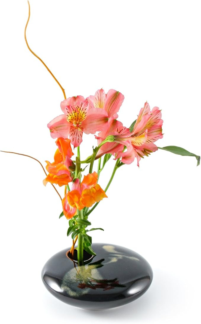 Small Round Ikebana Flower Vase, Black Wave | Amazon (US)